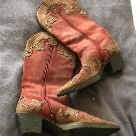 gommus Shoes - Red Suede Leather Cowboy Boots
